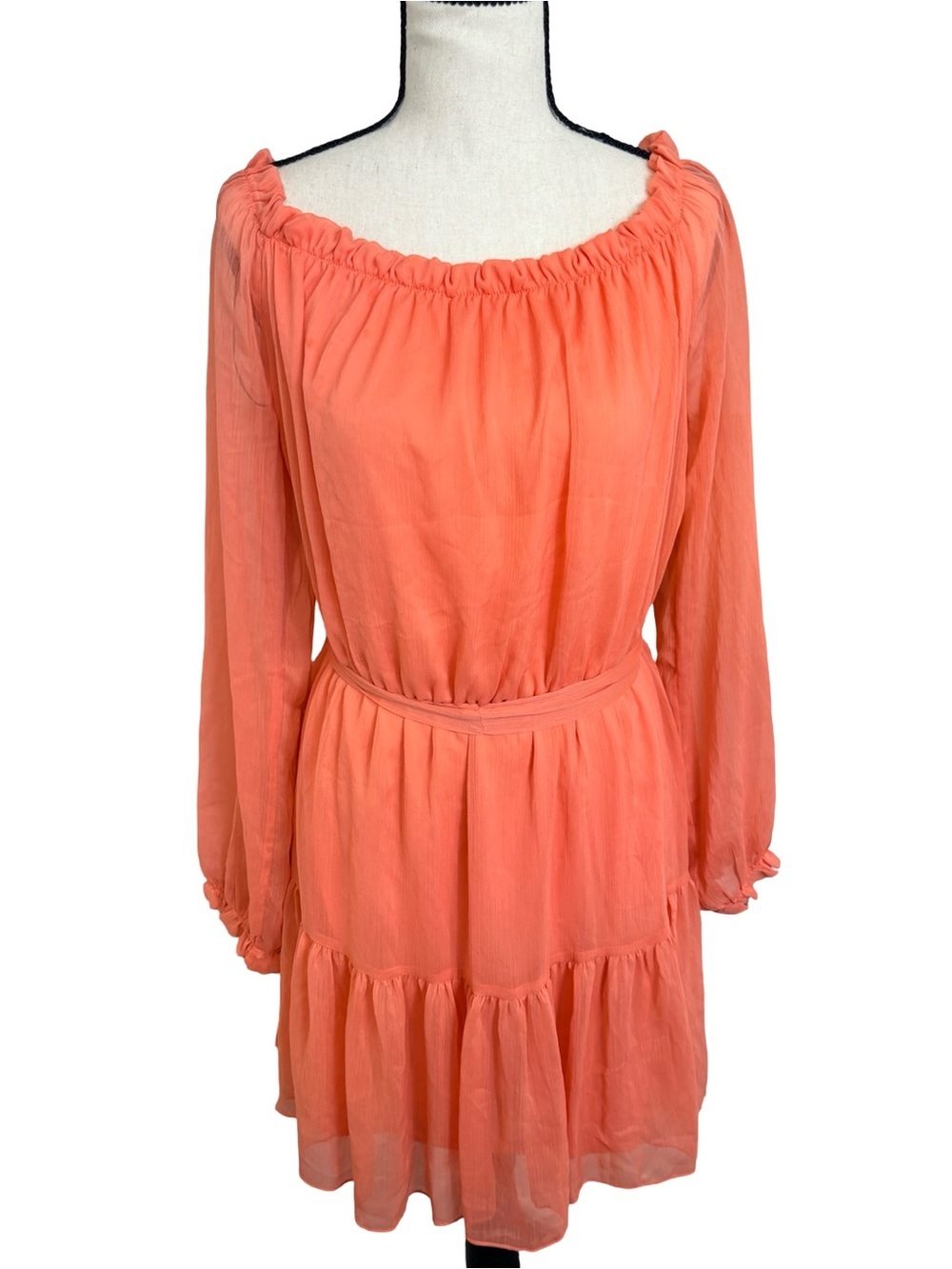 Forever 21 Coral Off Shoulder Chiffon Ruffle Mini Dress XL BNWT Boho Cottagecore